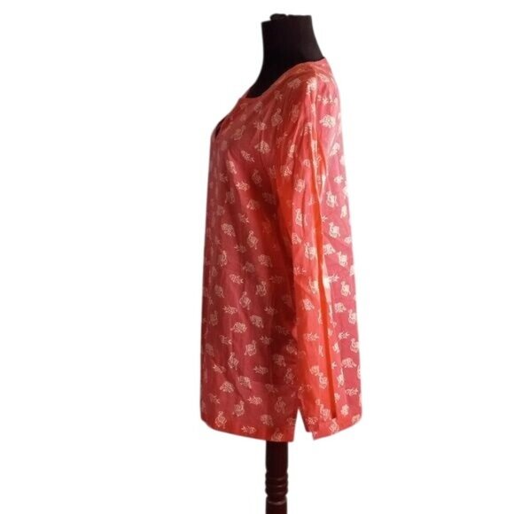 J. Jill Size M Womens Coral Elephant Fish Print Long Sleeve Blouse - Picture 2 of 7